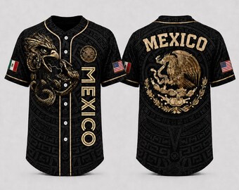 Personalized Mexico Baseball Jersey, Custom Name Mexican Pride Shirt, Black Gold Eagle Jersey, Mexican Soccer Fan Shirt, Mexico Fan Gift