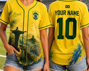 Personalisiertes Brasilien Trikot, Benutzerdefinierte Name Nummer Brasil Hemd, Brasilien Fußballfan Trikot, 2026 Welt Fußball Festival Fan T-Shirt, Spieltag T-Shirt