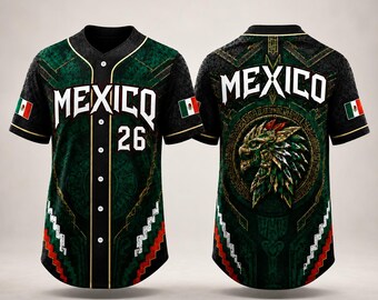 Personalized Mexico Baseball Jersey, Custom Name Mexican Pride Shirt, Black Gold Eagle Jersey, Mexican Soccer Fan Shirt, Mexico Fan Gift