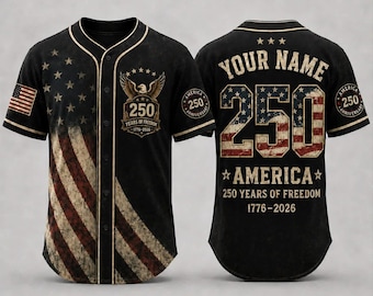 Personalized USA 250th Anniversary Baseball Jersey, Custom Name Number 1776-2026, America 250 Years of Freedom 4th of July Gift