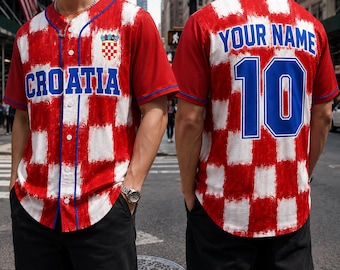 Personalisierte Kroatien 2026 Fußball Trikot, Name Kroatien Shirt, Kroatischer Fußballfan Shirt, Rot Weiß Karo Trikot, Kroatien Fan Geschenk