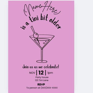 Tini Bit ältere Geburtstagseinladung, 21. Geburtstag, Martini