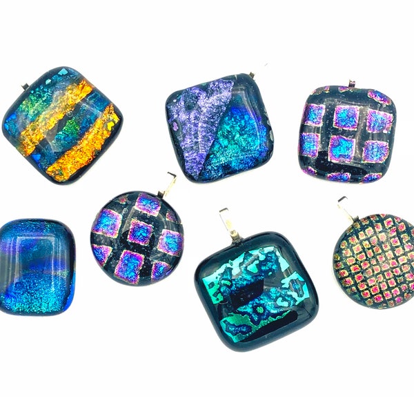 Dichroic Fused Glass Pendants, Fused Glass Jewelry. Unique Glass Jewelry, Art Glass Necklaces, Unique Glass Pendant Necklace, Glass Necklace