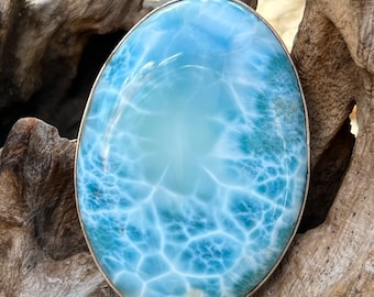Large Larimar Beautiful Pendant 925 Silver Sourced Directly From the Dominican Republic AAA+ With Chain, a One Off