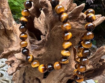 Tigers Eye Crystal Beaded Bracelet 8mm Stimulating / Motivation / Clarity AAA+