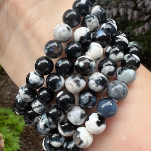 Orca Agate Crystal Beaded Bracelet 8mm