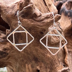 Silver 925 earrings Handmade to Order Square Diamond dangly Jhumka 3cm Drop