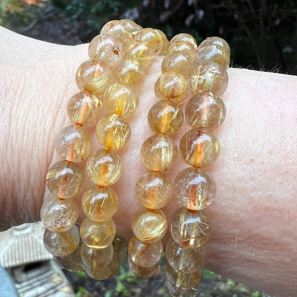 Rutilated Quartz / Angel Hair Crystal Beaded Bracelet 8mm AAA+  Transformation