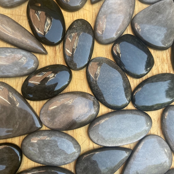 Silver Sheen Obsidian Cabochon 35mm + AAA+ Powerful / Creative / Protective