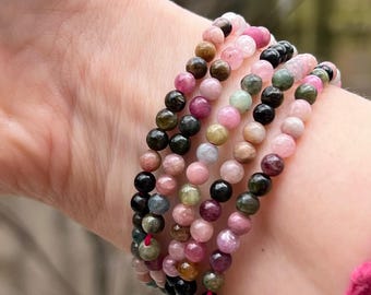 ウォーターメロントルマリンクリスタルビーズブレスレット 6 mm AAA+