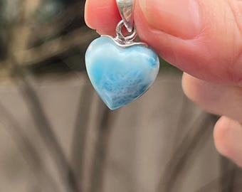 Large Larimar Beautiful Heart Pendant AAA+ Peace Love Tranquility 3.8g 37