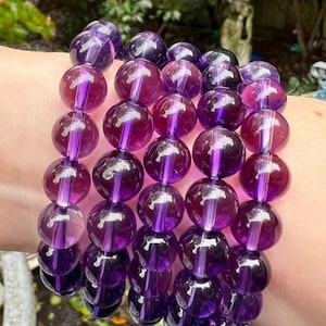 Dark Amethyst Brazilian Crystal Beaded Bracelet 8mm AAA+ Tranquility / Wisdom