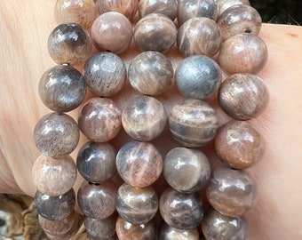 Black Moonstone Crystal Beaded Bracelet 8mm AAA+ / Intuition / Empathy / Calming