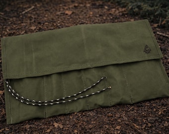 Waxed Canvas Bushcraft Tool Roll: Camping Utensil & Carving Tool Kit