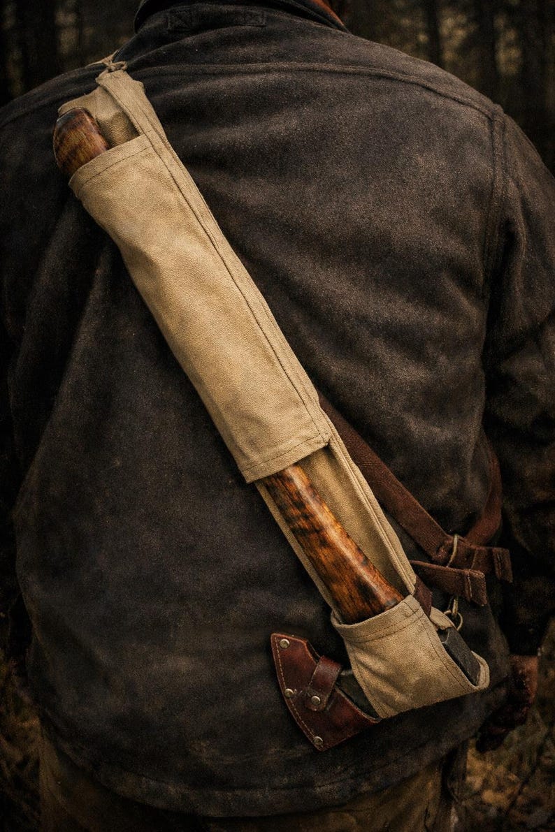 Campcraft Outdoors Axe and Saw Sling: Waxed Canvas Bushcraft Tool Carrier image 2