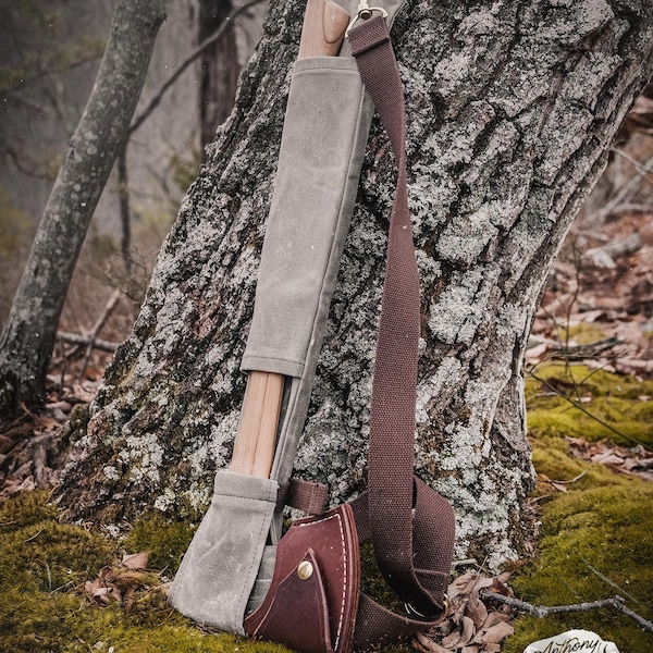Campcraft Axe and Saw Sling, Ax bag, waxed canvas bag, bushcraft kit, survival kit, ax carrier, saw carrier, saw bag