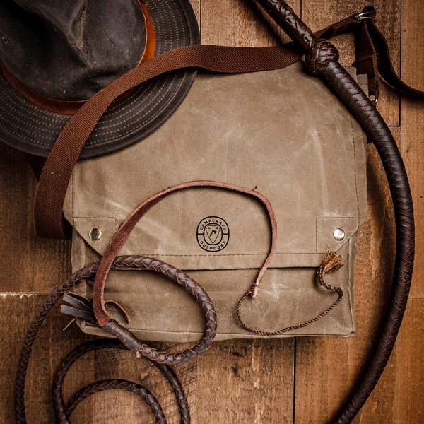 Indy Bushcraft Bag with Belt Pouch Waxed Canvas Haversack, Indiana Jones, Shoulder Bag, Vintage Messenger Bag