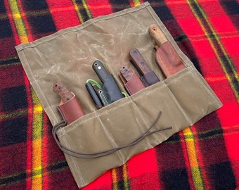 Waxed Canvas Knife Roll, Bushcraft Tool Roll, Vintage Tool Roll, Camping Gear, Overland Gear