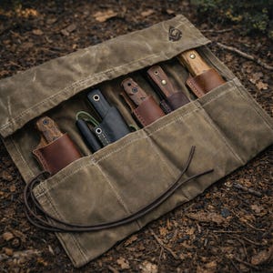 Waxed Canvas Knife Roll: Bushcraft Camping Tool Organizer