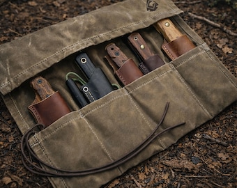 Waxed Canvas Knife Roll: Bushcraft Camping Tool Organizer