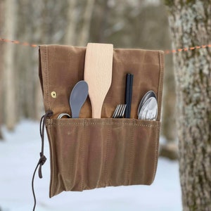 Camp Utensil Roll, Camp Kitchen Roll, Camp Cooking, Waxed Canvas Tool Roll, Bushcraft Kit, Survival Tool Kit, Vintage Camping Gear