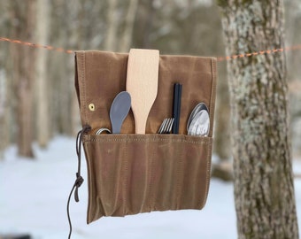 Camp Utensil Roll, Camp Kitchen Roll, Camp Cooking, Waxed Canvas Tool Roll, Bushcraft Kit, Survival Tool Kit, Vintage Camping Gear