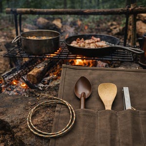 Waxed Canvas Camp Utensil Roll: Bushcraft Tool Kit