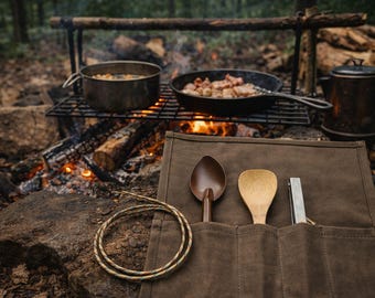 Waxed Canvas Camp Utensil Roll: Bushcraft Tool Kit