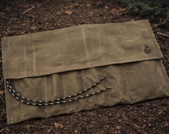 Waxed Canvas Bushcraft Tool Roll: Camping Utensil & Carving Tool Kit