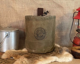 Bushpot Bag, Camp Coffee Pot Bag, Camp Cook Set Bag, Vintage Camp Cook Set, Foraging Bag, Waxed Canvas Bag, Mushroom Bag