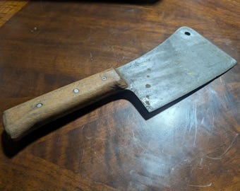 Vintage F. Dick German 7" Carbon Steel Meat Cleaver | Antique Butcher Knife | Rustic Farmhouse Kitchen Decor