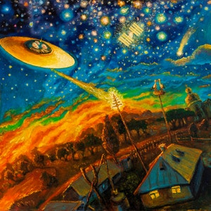 Space Ukraine digital download file of original oil painting space art ufo anunnaki nibiru flying saucer scu fi ancient astronaut aliens
