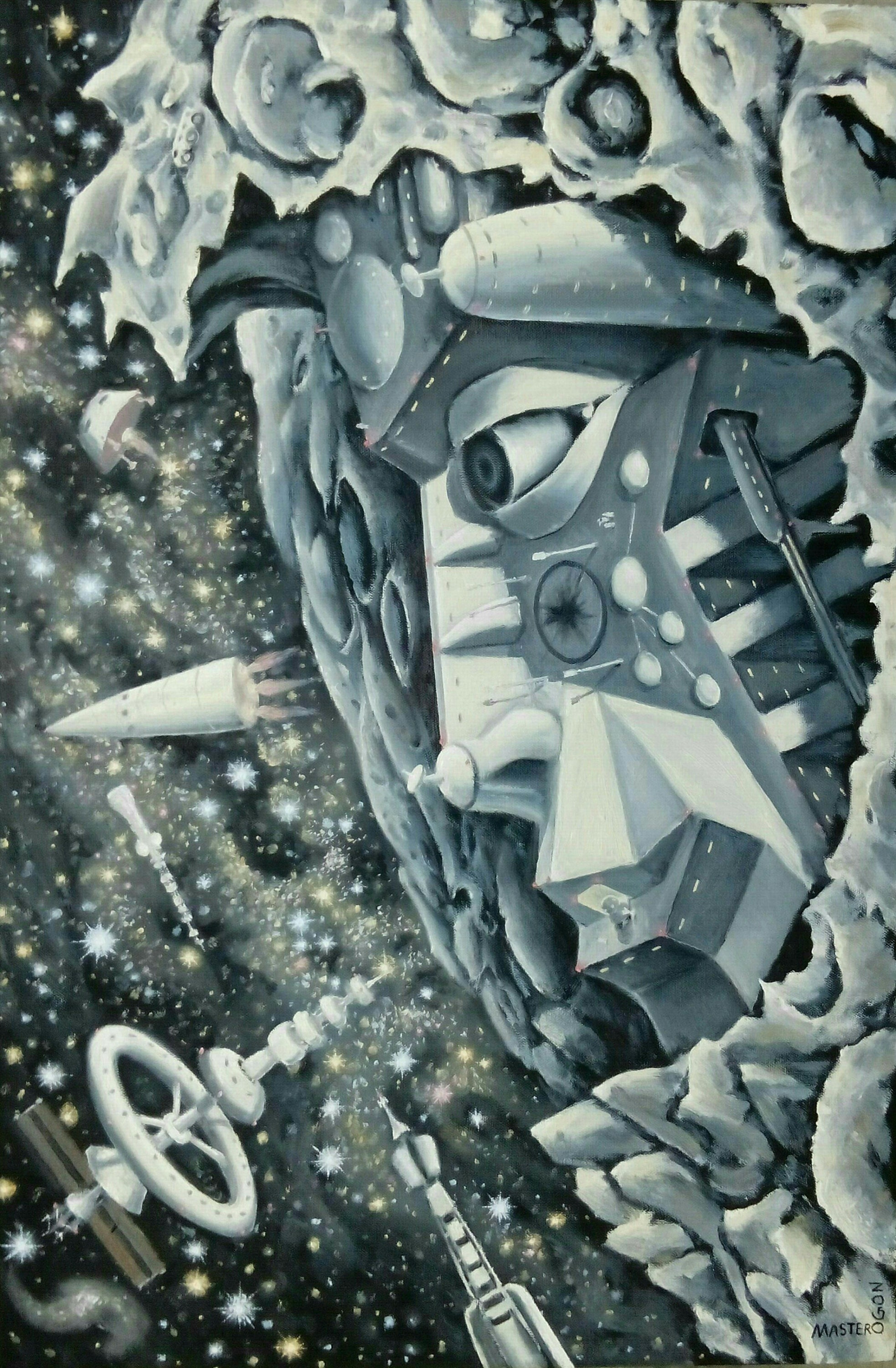 Elon Musk Spaceman City Original Space Painting Oil on Canvas Space Art ...