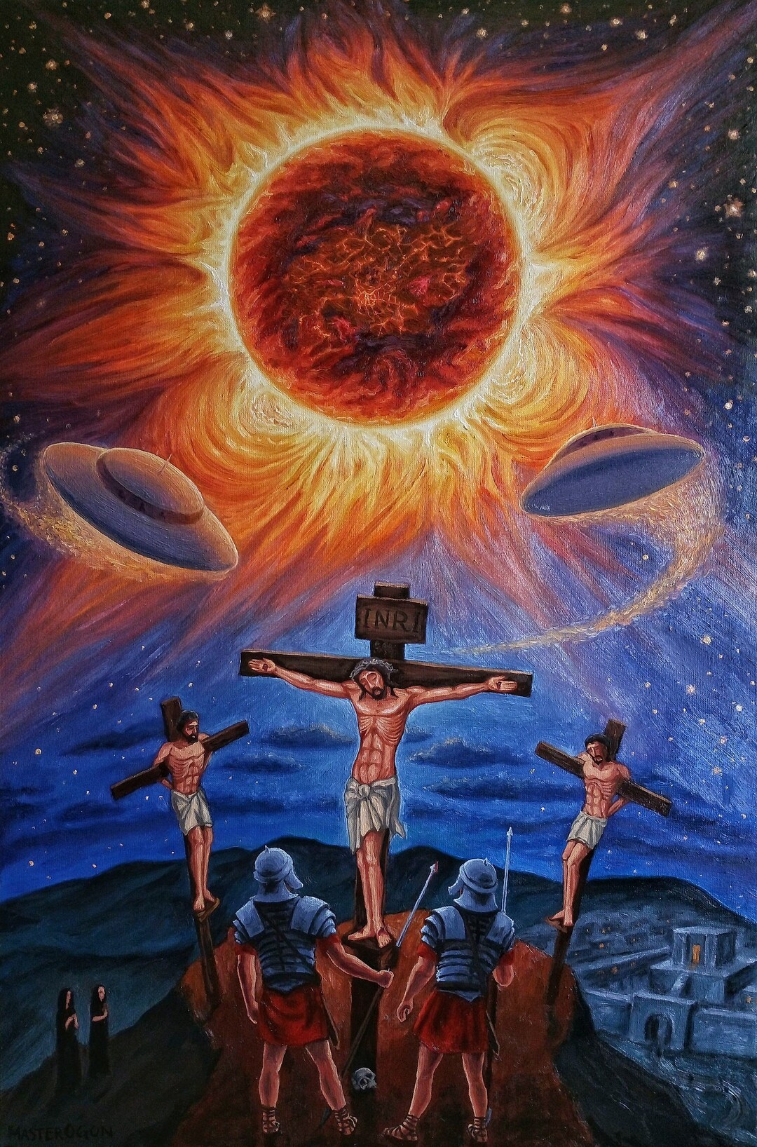 Eclipse During Crucifixion Original Oil Space Painting Sci Fi Etsy