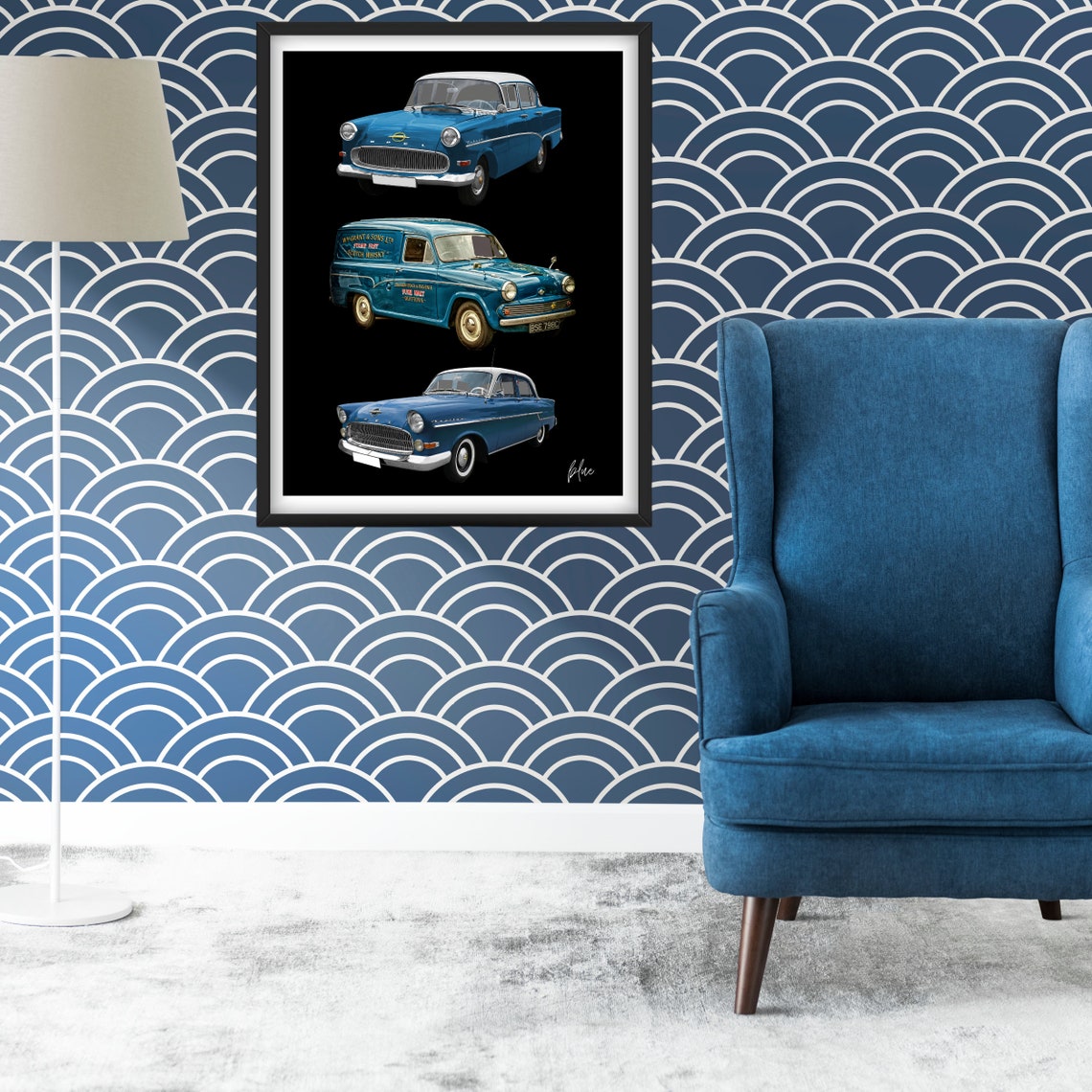 Classic blue cars Wall art Digital Download Cars Poster | Etsy