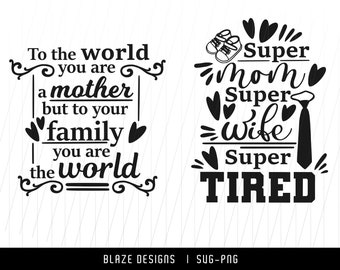 Mors dag - Supermamma, Superfru, Supertrött - Sublimering. Vinyltryck - Digital nedladdning - SVG - PNG