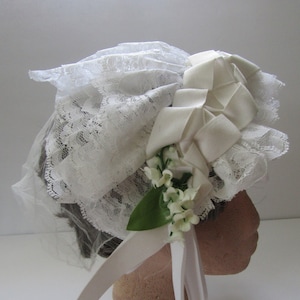Head Piece Hand Made White Braid Lily of the Valley Flowers Lace Netting Civil War Reenacting HP6