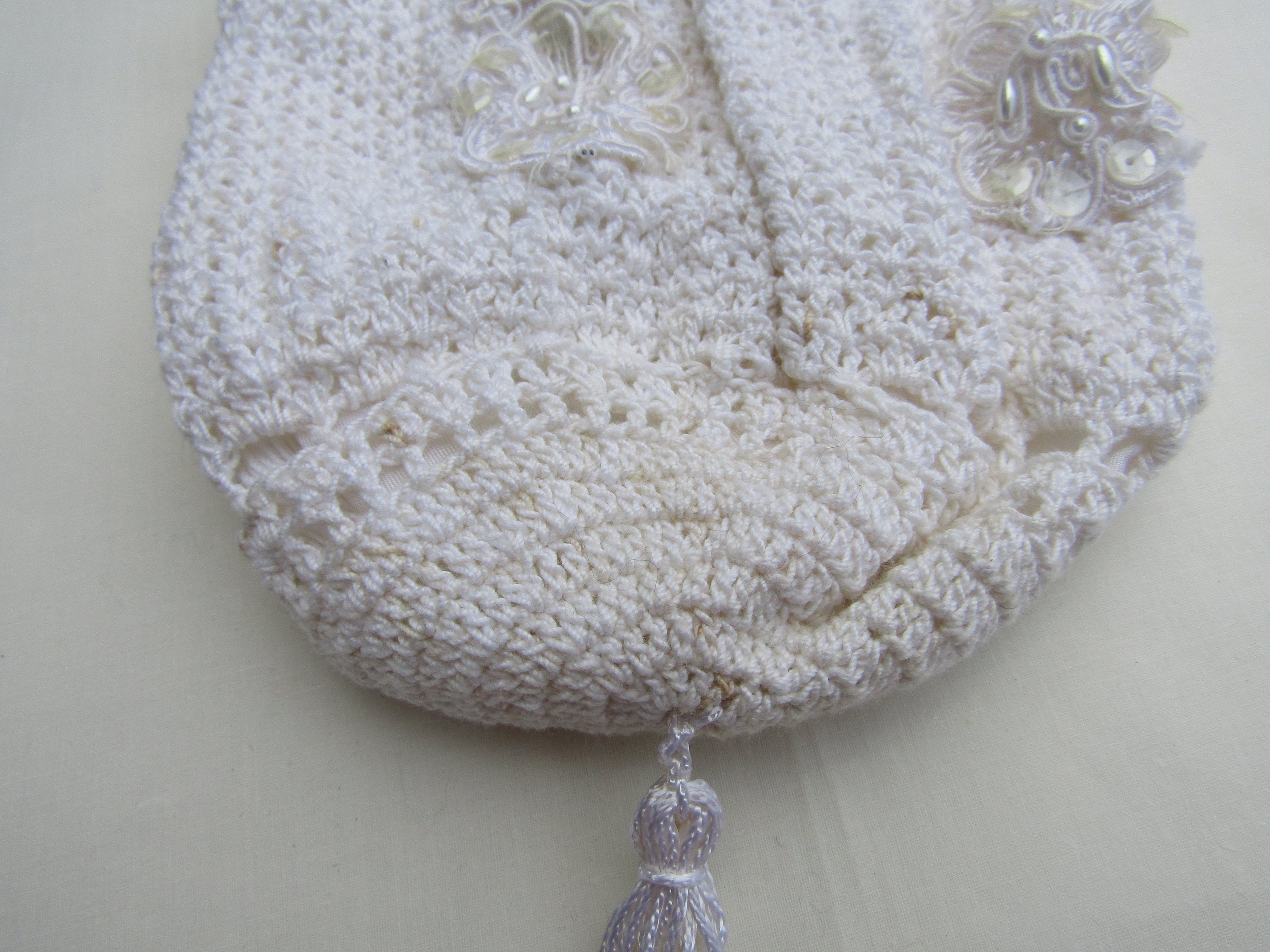 Drawstring Bag Reticule White Appliques Sequins Beads Hand - Etsy