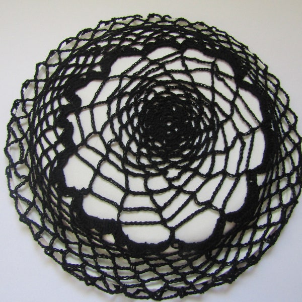 Crochet Hair Net Black Victorian Civil War Renaissance Hand Made HN6
