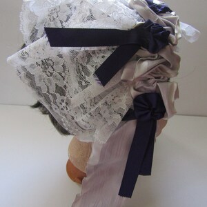 Head Piece Hand Made Lavender Ruching Ribbon Rosettes White Lace Hair Clips Civil War Reenacting HP1