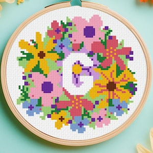Buchstabe G Kreuzstichmuster - Floral, Alphabet, Initiale, Name