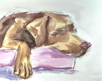 Pies w łóżku: Oryginalny akwarelowy portret zwierzaka, A4