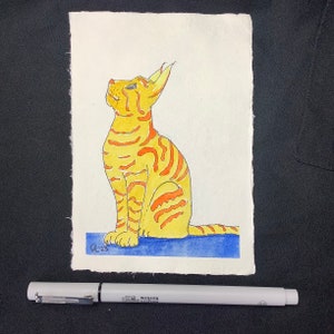 Katzenfreundin, hübsches Kätzchen, kleine Moggy, kleine Kunst, A6 Mini-Malerei, Farbtupfer, einzigartiges Geschenk, handgemachtes Original, kundenspezifische Katze