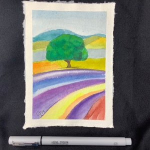 Lavendelfelder, A6 mini Aquarell, Farbtupfer, originelles Geschenk, kleines Gemälde, Handmade original
