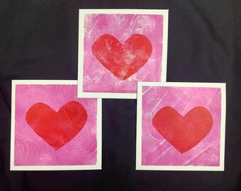 Ręcznie robiona kartka walentynkowa, oryginalna kartka z pozdrowieniami, cała moja miłość, akrylowa płytka Gelli, unikatowa sztuka