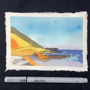 Meeresansichten, A6 mini Aquarell, Farbtupfer, originelles Geschenk, Meer und Sand, erholsamer Urlaub, Urlaub, Handmade original