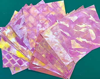 Rosa und gelbe Collagen Papiere, Gelplatten Drucke, scrapbook und Mixed Media Art Projekte