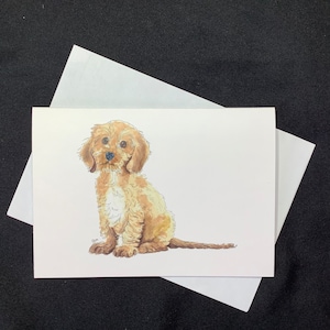 Tarjetas cockerpoo, tarjeta de arte original, saludos cockapoo, Nota rápida, mantente en contacto, saludos originales, saludo divertido, tarjetas felices