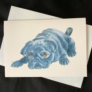 Tarjeta Pug, perrito cansado, saludos pug grande Nota rápida, hola, mantente en contacto, saludo de dibujos animados, saludos originales, saludo divertido, tarjeta feliz