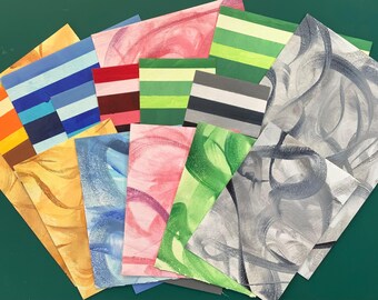 Scrapbook Material, kräftige Farben, farblich sortiert, Baumwollpapier und Acrylfarbe